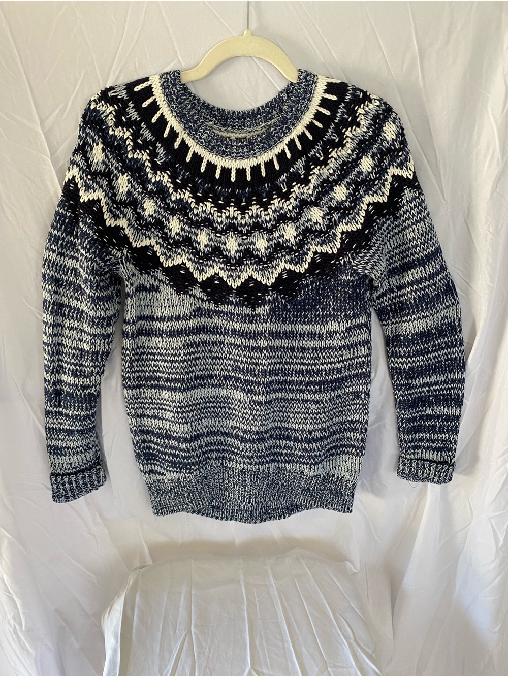 Bass Navy and White Fair Isle Crew Neck Sweater